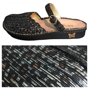 Algeria Tuscany Black Metallic Gold Leopard Print Mary Jane Clogs